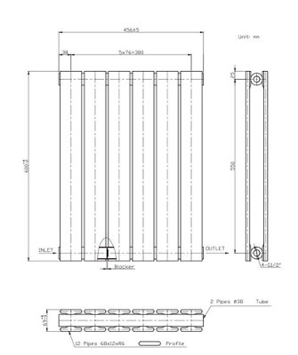 RadiLux Anthracite Designer Radiator Horizontal Flat Panel Double Panel Rad 600x456mm
