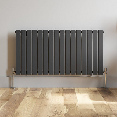 RadiLux Anthracite Designer Radiator Horizontal Flat Panel Single Panel Rad 600x1212mm