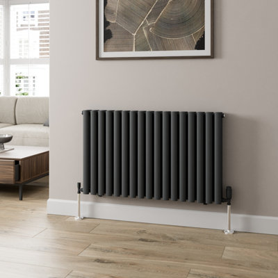 RadiLux Anthracite Designer Radiator Horizontal Oval Column Double Panel Rad 600x1020mm