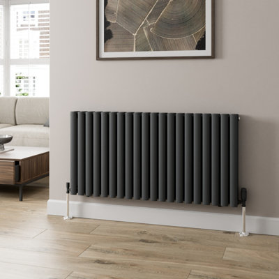 RadiLux Anthracite Designer Radiator Horizontal Oval Column Double Panel Rad 600x1200mm