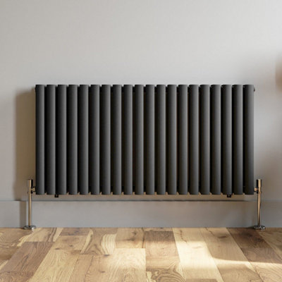 RadiLux Anthracite Designer Radiator Horizontal Oval Column Double Panel Rad 600x1200mm