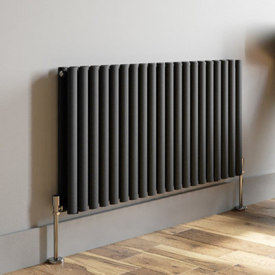 RadiLux Anthracite Designer Radiator Horizontal Oval Column Double Panel Rad 600x1200mm