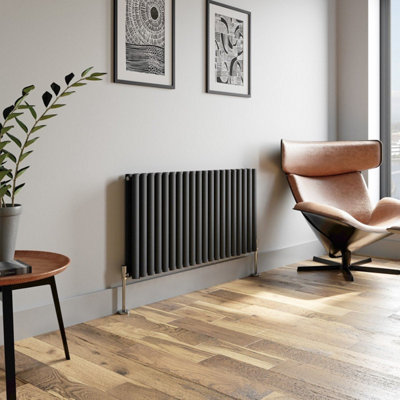 RadiLux Anthracite Designer Radiator Horizontal Oval Column Double Panel Rad 600x1200mm