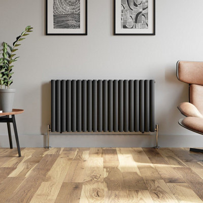 RadiLux Anthracite Designer Radiator Horizontal Oval Column Double Panel Rad 600x1200mm