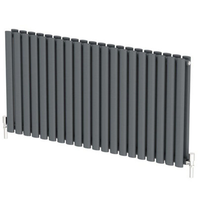 RadiLux Anthracite Designer Radiator Horizontal Oval Column Double Panel Rad 600x1200mm