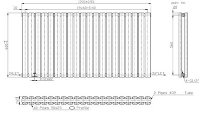 RadiLux Anthracite Designer Radiator Horizontal Oval Column Double Panel Rad 600x1200mm