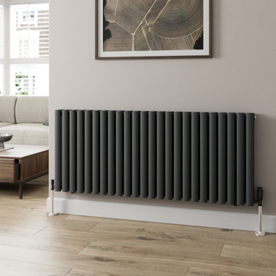 RadiLux Anthracite Designer Radiator Horizontal Oval Column Double Panel Rad 600x1440mm