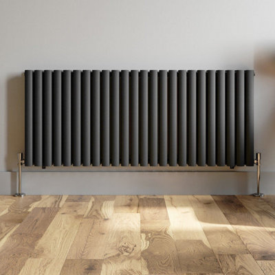 RadiLux Anthracite Designer Radiator Horizontal Oval Column Double Panel Rad 600x1440mm