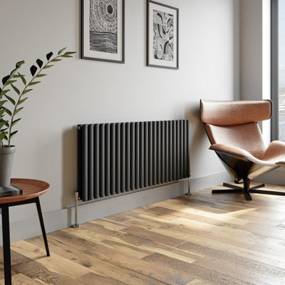 RadiLux Anthracite Designer Radiator Horizontal Oval Column Double Panel Rad 600x1440mm