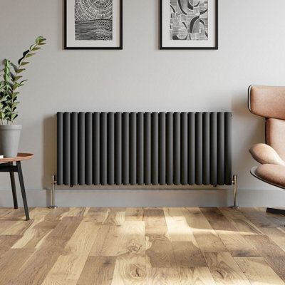 RadiLux Anthracite Designer Radiator Horizontal Oval Column Double Panel Rad 600x1440mm