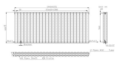 RadiLux Anthracite Designer Radiator Horizontal Oval Column Double Panel Rad 600x1440mm