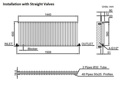 RadiLux Anthracite Designer Radiator Horizontal Oval Column Double Panel Rad 600x1440mm