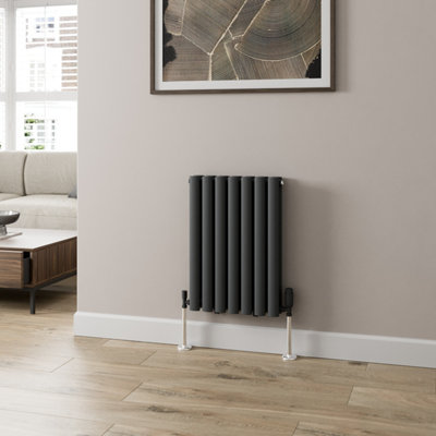 RadiLux Anthracite Designer Radiator Horizontal Oval Column Double Panel Rad 600x420mm