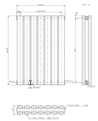 RadiLux Anthracite Designer Radiator Horizontal Oval Column Double ...