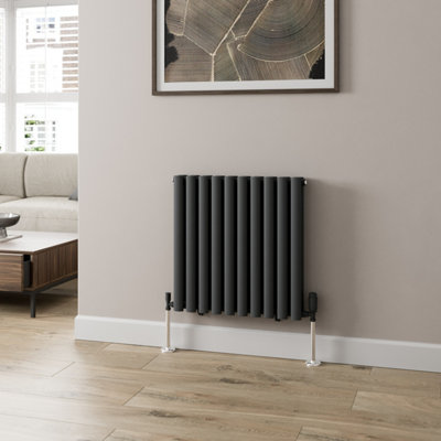 RadiLux Anthracite Designer Radiator Horizontal Oval Column Double Panel Rad 600x600mm