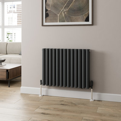 RadiLux Anthracite Designer Radiator Horizontal Oval Column Double Panel Rad 600x780mm