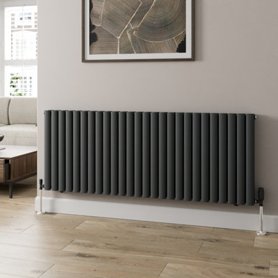 RadiLux Anthracite Designer Radiator Horizontal Oval Column Rads Double Panel 600x1560mm