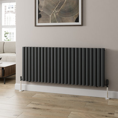 RadiLux Anthracite Designer Radiator Horizontal Oval Column Rads Single Panel 600x1440mm