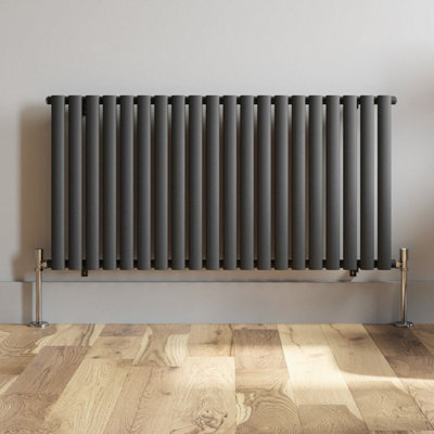 RadiLux Anthracite Designer Radiator Horizontal Oval Column Single Panel Rad 600x1200mm