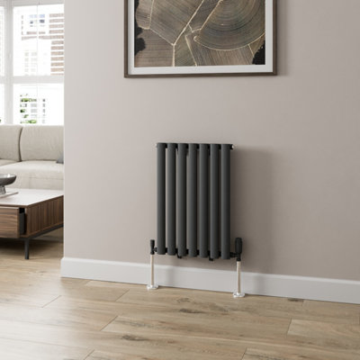 RadiLux Anthracite Designer Radiator Horizontal Oval Column Single Panel Rad 600x420mm