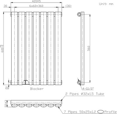 RadiLux Anthracite Designer Radiator Horizontal Oval Column Single ...