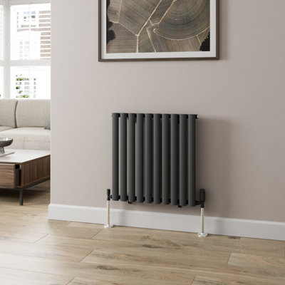 RadiLux Anthracite Designer Radiator Horizontal Oval Column Single Panel Rad 600x600mm