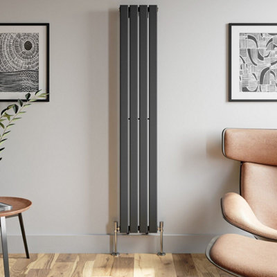 RadiLux Anthracite Designer Radiator Vertical Flat Panel Single Panel Rad 1800x300mm