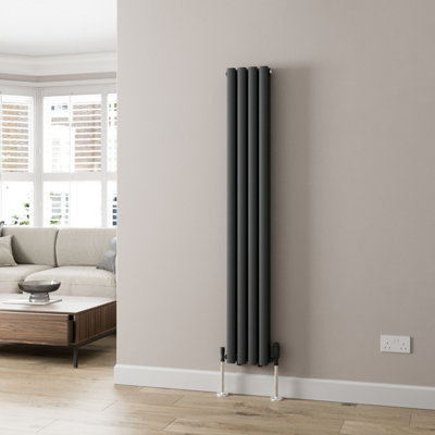 RadiLux Anthracite Designer Radiator Vertical Oval Column Double Panel Rad 1600x240mm