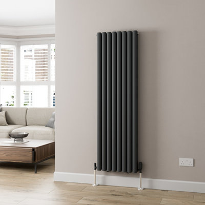 RadiLux Anthracite Designer Radiator Vertical Oval Column Double Panel Rad 1600x480mm