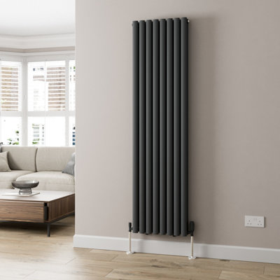 RadiLux Anthracite Designer Radiator Vertical Oval Column Double Panel Rad 1800x480mm