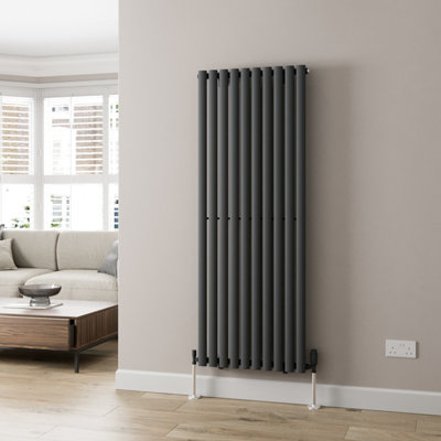 RadiLux Anthracite Designer Radiator Vertical Oval Column Single Panel Rad 1600x600mm