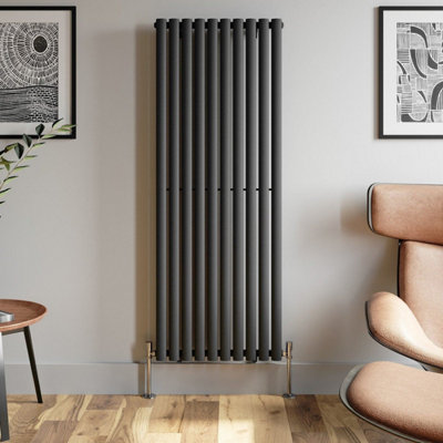 RadiLux Anthracite Designer Radiator Vertical Oval Column Single Panel Rad 1600x600mm