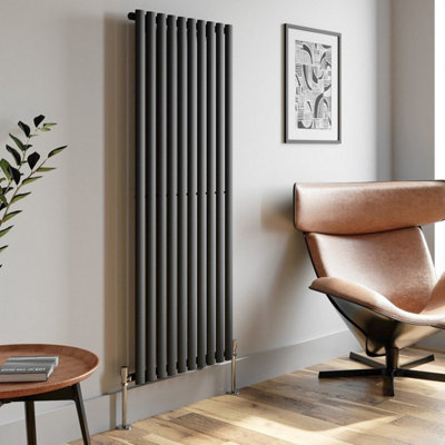 RadiLux Anthracite Designer Radiator Vertical Oval Column Single Panel Rad 1600x600mm