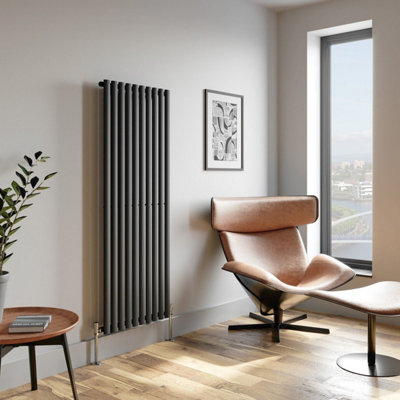 RadiLux Anthracite Designer Radiator Vertical Oval Column Single Panel Rad 1600x600mm