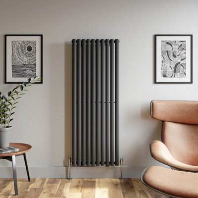 RadiLux Anthracite Designer Radiator Vertical Oval Column Single Panel Rad 1600x600mm