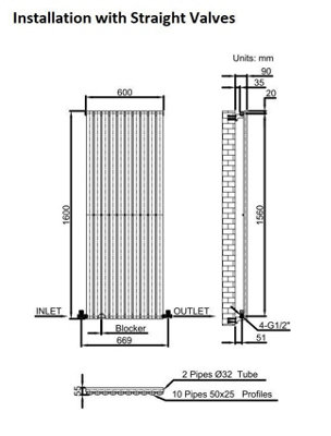 RadiLux Anthracite Designer Radiator Vertical Oval Column Single Panel Rad 1600x600mm