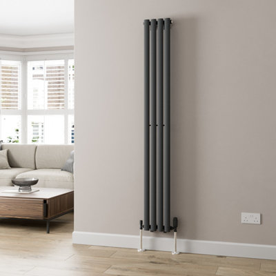 RadiLux Anthracite Designer Radiator Vertical Oval Column Single Panel Rad 1800x240mm