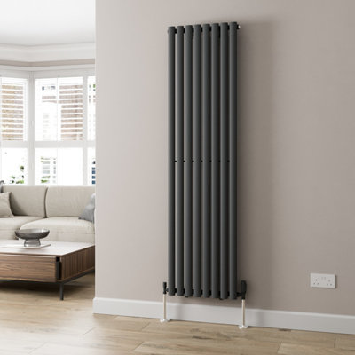 RadiLux Anthracite Designer Radiator Vertical Oval Column Single Panel Rad 1800x480mm