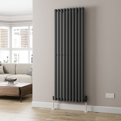 RadiLux Anthracite Designer Radiator Vertical Oval Column Single Panel Rad 1800x600mm