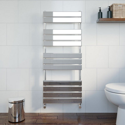 RadiLux Bathroom 1200x500mm Heated Towel Rail Radiator Central Heating Flat Panel Chrome