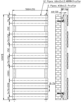 RadiLux Bathroom 1200x500mm Heated Towel Rail Radiator Central Heating Flat Panel Chrome