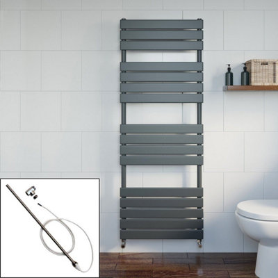 RadiLux Bathroom 1600 x 600mm Manual Heated Towel Rail Radiator Anthracite Flat Panel