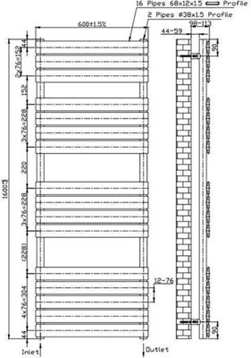 RadiLux Bathroom 1600x600mm Heated Towel Rail Radiator Central Heating Flat Panel Chrome