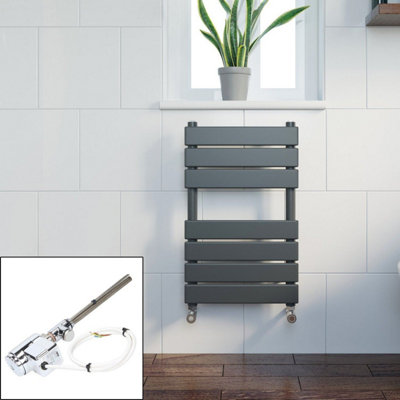 RadiLux Bathroom 650x400mm Thermostatic Heated Towel Rail Radiator Anthracite Flat Panel