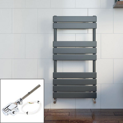 RadiLux Bathroom 950x500mm Thermostatic Heated Towel Rail Radiator Anthracite Flat Panel