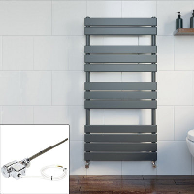 RadiLux Bathroom Dual Fuel Flat Panel Heated Towel Rail 1200x600 Thermostatic Anthracite