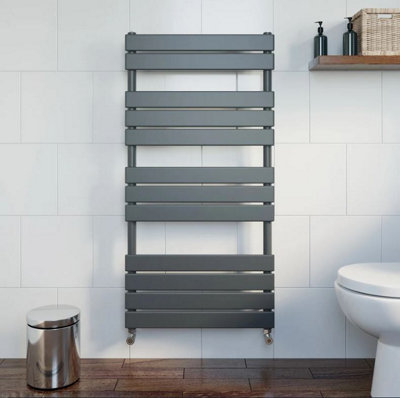 RadiLux Bathroom Dual Fuel Flat Panel Heated Towel Rail 1200x600 Thermostatic Anthracite