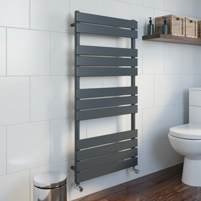 RadiLux Bathroom Dual Fuel Flat Panel Heated Towel Rail 1200x600 Thermostatic Anthracite