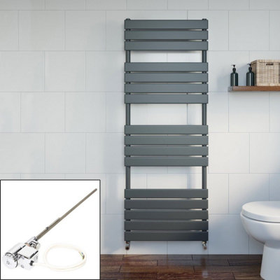 RadiLux Bathroom Dual Fuel Flat Panel Heated Towel Rail 1600x600 Thermostatic Anthracite