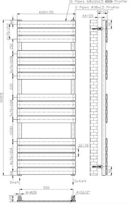 RadiLux Bathroom Dual Fuel Flat Panel Heated Towel Rail 1600x600 Thermostatic Anthracite